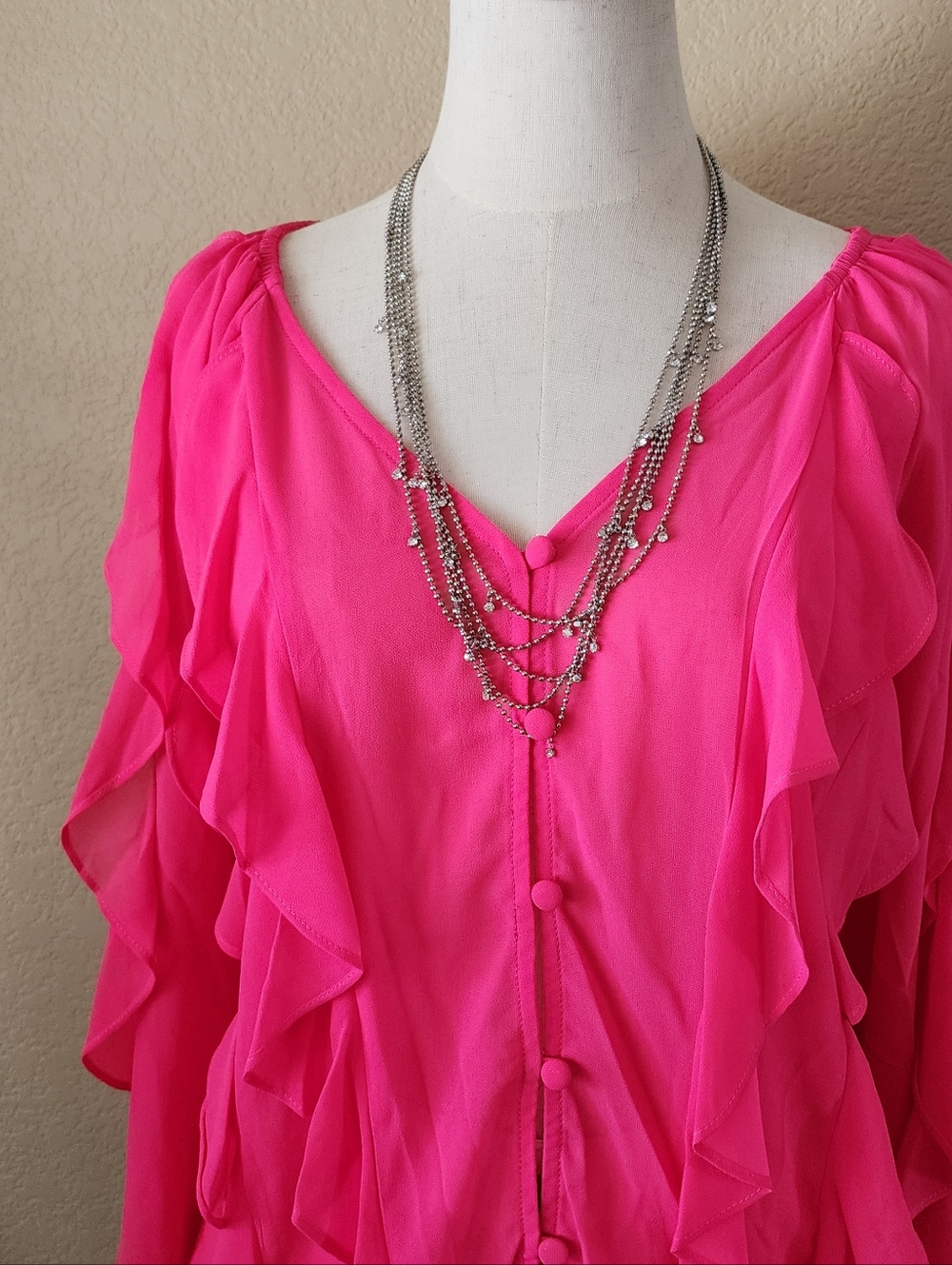 Hot Pink Ruffle Blouse - Picture 2 of 8